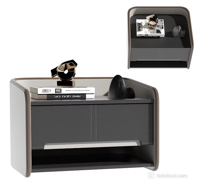 Modern Bedside Table With Drawer And Decorative Books On Top 3d model 