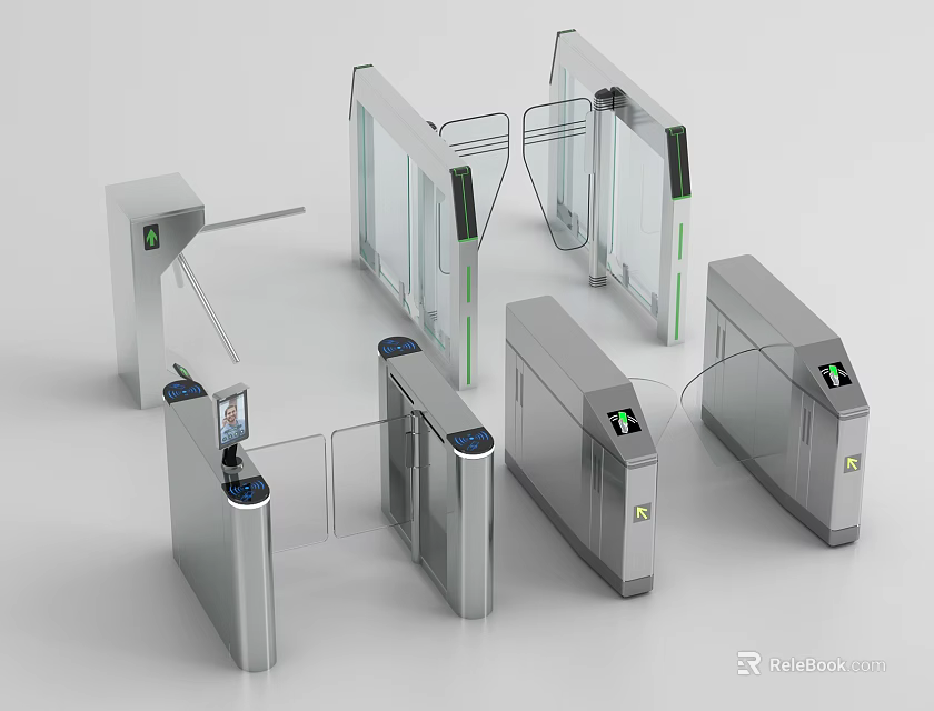 Public Facilities Security Turnstiles With Metal And Glass Design For Pedestrian Access Control Systems 3d model 