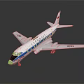 Detailed Passenger Aircraft Model With White Body Blue Red Stripes And Red Tail Fin