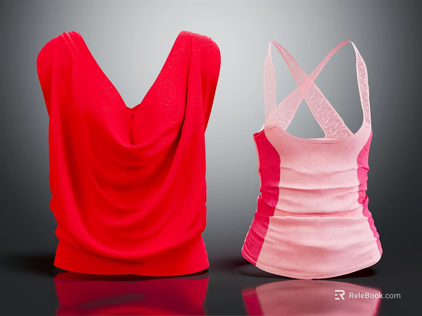 Red And Pink Tank Tops With Stylish Designs And Back Details 3d model 