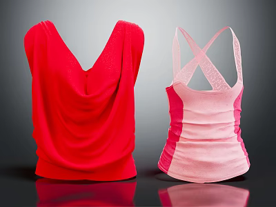 Red And Pink Tank Tops With Stylish Designs And Back Details 3d model