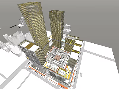 Modern Commercial Street With High Rise Buildings And Central Plaza Layout 3d model