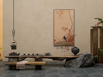 Silent Wind Bench Bonsai Hanging Painting 3d model