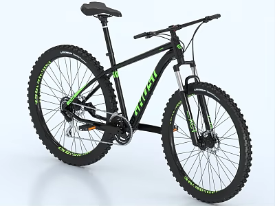 Black And Green Mountain Bike With Large Treaded Tires And Modern Frame Design 3d model