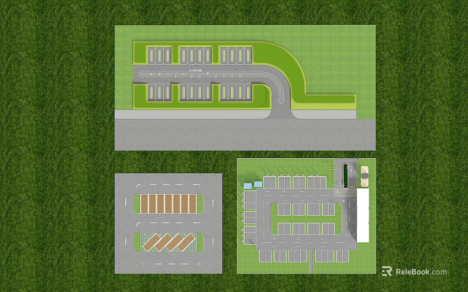 Parking Lot Design Plan With Multiple Parking Spaces Curved Driveway And Colored Sections 3d model