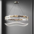 Modern Chandelier With Gold Circular Frame Transparent Pendants And Curved LED Light