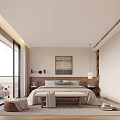 Modern Bedroom Interior Design With King Bed Decorative Wall Art And Floor to Ceiling Windows