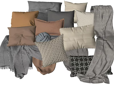 Cozy Decorative Pillows In Various Colors And Soft Textures With Matching Blankets 3d model