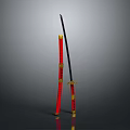 Traditional Japanese Katana With Red Scabbard And Gold Decorative Accents