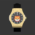 Elegant Modern Golden Case Black Strap Watch With Transparent Dial Design 3d model