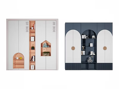 Two Tone Modern Wardrobe Designs With Mirrored Doors Open Shelves And Decorative Storage Nooks 3d model