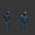 Sci Fi Blue Robot Characters With Mechanical Armor And Diverse Poses