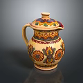 Traditional Decorative Hand Painted Ceramic Pitcher With Lid And Floral Patterns 3d model