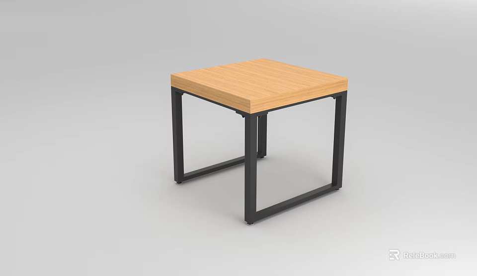 Modern Square Side Table Featuring Wooden Top And Black Metal Frame 3d model 