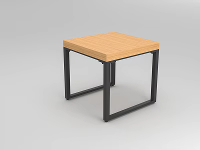 Modern Square Side Table Featuring Wooden Top And Black Metal Frame 3d model