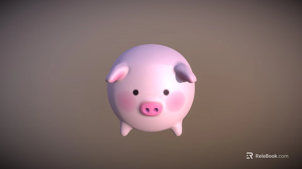 Cute Pink Pig Shaped Dessert With Round Body Ears And Nose Details 3d model 