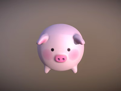 Cute Pink Pig Shaped Dessert With Round Body Ears And Nose Details 3d model