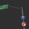Road Facilities Featuring Green Directional Sign Blue Arrow And Prohibitory Signs On Pole