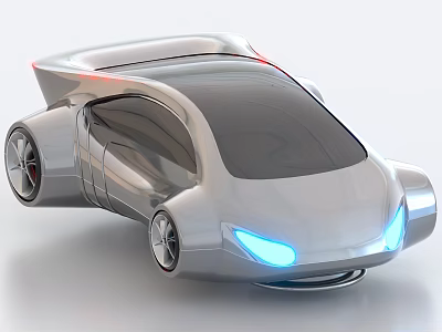Futuristic Silver Car With Illuminated Lights And Aerodynamic Design 3d model