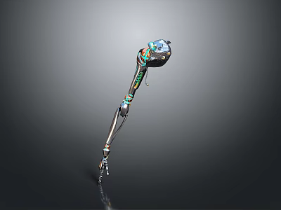 Wizard Wielding Ornate Metal Staff With Colorful Green Blue Details And Beast Claw Base Design 3d model