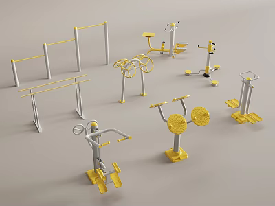 Various Sports Equipment with Yellow and White Frames for Home and Gym Fitness Use 3d model