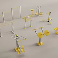Various Sports Equipment with Yellow and White Frames for Home and Gym Fitness Use