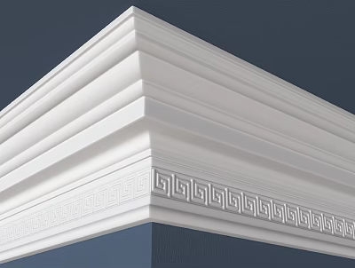 White Layered Decorative Cornice With Greek Key Pattern On Blue Wall 3d model