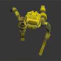 Yellow Robotic Character With Mechanical Arms Legs And Metallic Body Structure