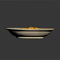Tasty Yellow Noodles With Vegetables And Meat In Light Bowl On Dark Background