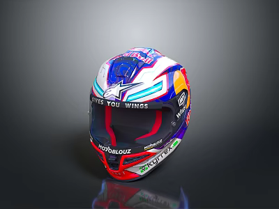 Colorful Weapon Helmet With Blue Purple Red Design Visor And Keep You Wings Logo 3d model