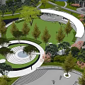 Modern High Rise Residential Landscape With Entrance Area Glass Screen Circular Fountain And Greenery