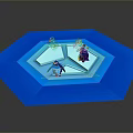 Unique Modern Blue Octagonal Furniture With Nested Hexagons And Penguin Decorations