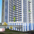 Modern High Rise Residential Towers With Surrounding Park Green Area And Pond