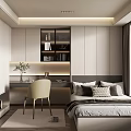 Modern Tatami Bedroom Interior With Built in Cabinets Desk Chair And Window