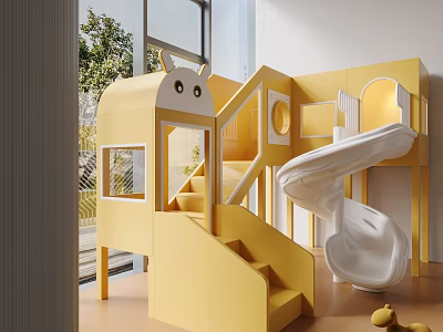 Indoor Play Equipment With Yellow Structure Slide Stairs And Cartoon Design 3d model