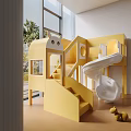 Indoor Play Equipment With Yellow Structure Slide Stairs And Cartoon Design