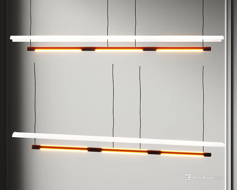 Modern Linear Pendant Lights With White Sleek Design And Orange Illumination 3d model 