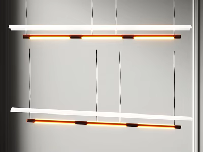 Modern Linear Pendant Lights With White Sleek Design And Orange Illumination 3d model