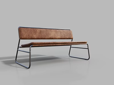 Modern Leisure Bench with Brown Leather Seat and Black Metal Frame in Contemporary Design 3d model