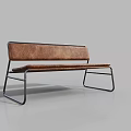 Modern Leisure Bench with Brown Leather Seat and Black Metal Frame in Contemporary Design