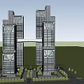 Modern High Rise Office Building With Glass Curtain Walls Connected Towers And Landscaped Areas