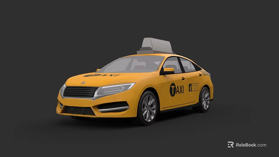 Yellow Taxi Car With Roof Sign And Side TAXI Logo Design 3d model 