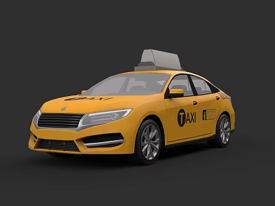 Yellow Taxi Car With Roof Sign And Side TAXI Logo Design 3d model