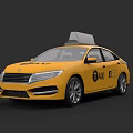 Yellow Taxi Car With Roof Sign And Side TAXI Logo Design