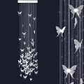 Artistic White Butterfly Shaped Chandelier Hanging With Thin Strings Against Black Background