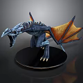 Space Dragon Sculpture With Blue Body And Orange Wings On Black Base
