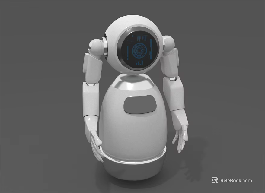 White Egg Shaped Robot Character With Round Head And Digital Display Arms 3d model 