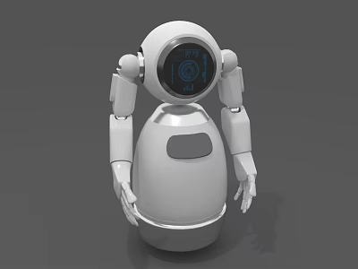 White Egg Shaped Robot Character With Round Head And Digital Display Arms 3d model