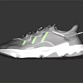 Dark Gray Sporty Sneakers With White Sole And Green Yellow Stripes For Casual Wear