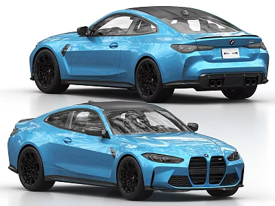 Blue Sports Coupe With Streamlined Body Black Wheels And Front Grille Design 3d model
